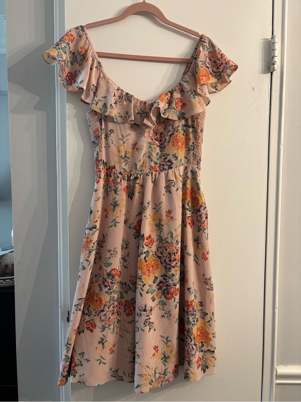 Rebecca taylor silk mini floral Ruffle Tea Dress in Light Pink romantic